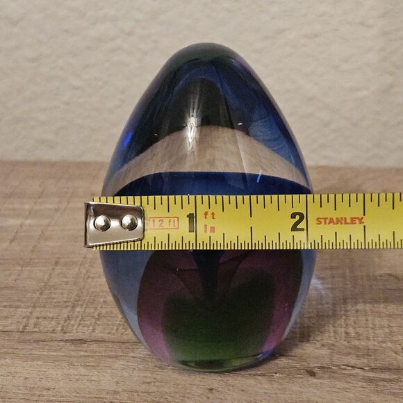 Blown Glass Paperweight Egg Multi Colored 3.5 Inch - Picture 3 of 6